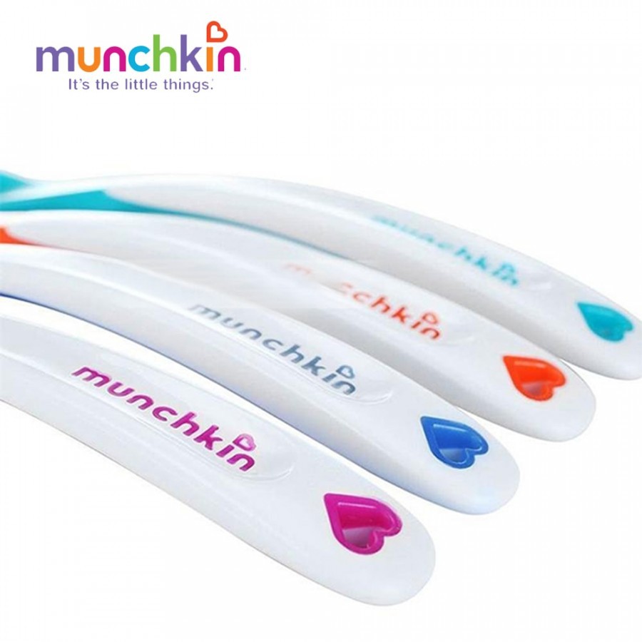 Bộ 4 Thìa Báo Nóng Mềm Munchkin Cho Bé Ăn Dặm Chính Hãng, Muỗng Ăn Dặm Cho Bé