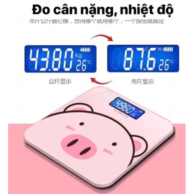 Cân điện tử PIGGY đáng yêu 180KG, cân sức khỏe có mặt kính cường lực và chế độ tiết kiệm pin