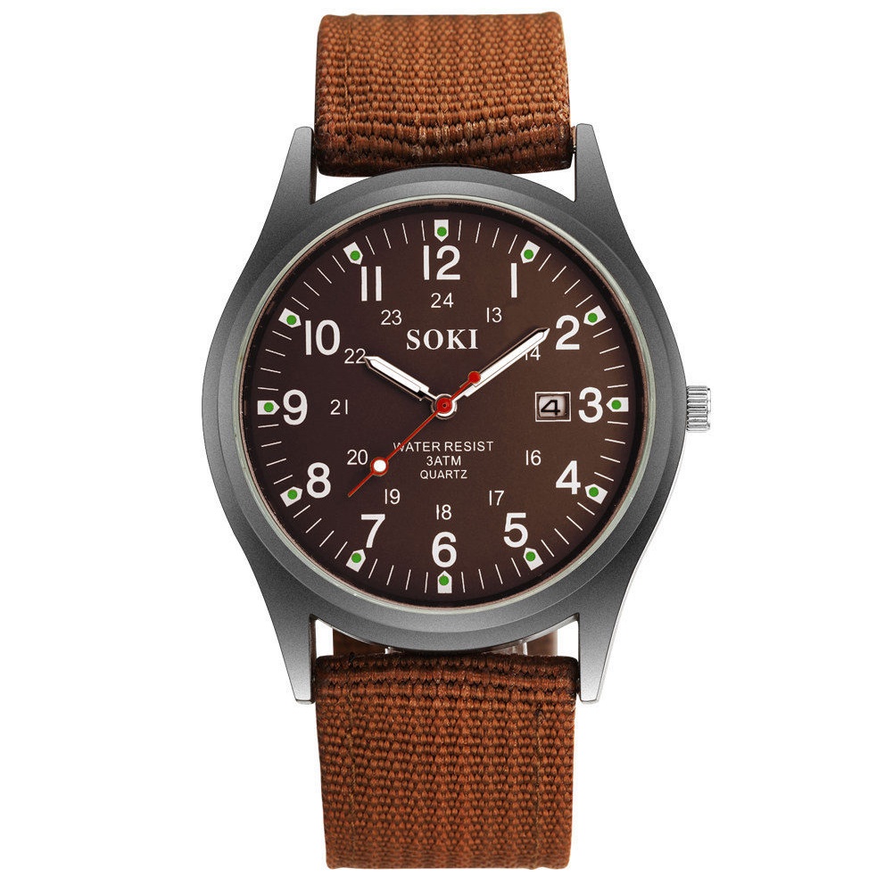 MACmk Men Weave Nylon Band Arabic Numerals Dial Calendar Analog Quartz Wrist Watch