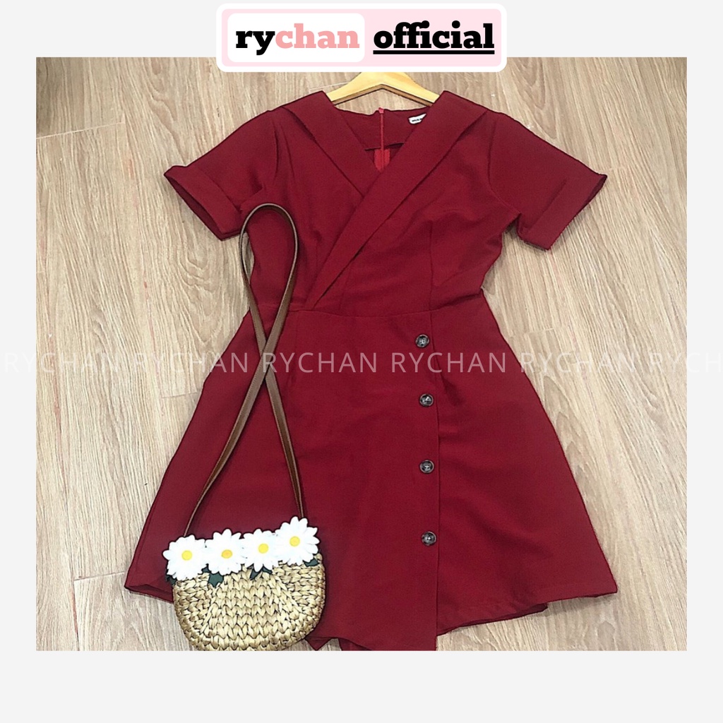 Jum Giả Váy Cổ Vest Đính Nút Tay Ngắn [ẢNH THẬT CUỐI] - JU000