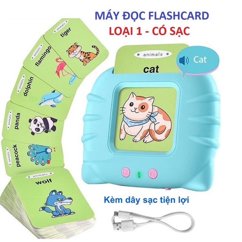 Máy đọc thẻ flashcard 112 thẻ 224 từ vựng tiếng anh Happy world sạc cổng USB không sóng điện từ - B4KIDS !