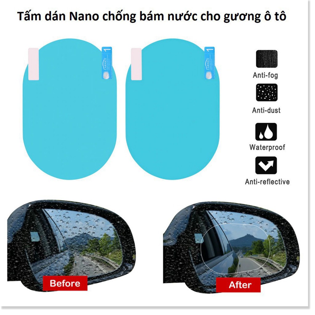 2 Miếng Dán NaNo Film Chống Mưa, Chống Mờ, Chống Chói Và Sương Mù Cho Gương Chiếu Hậu Xe Hơi, Xe Máy