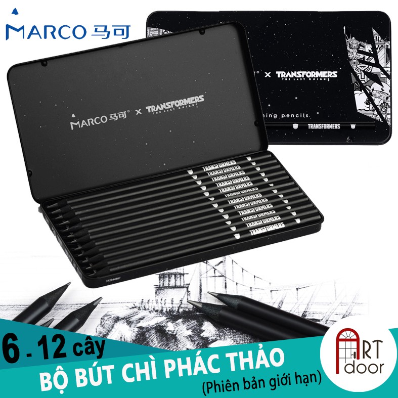 [ARTDOOR] Bộ bút chì phác thảo 6/12 MARCO Transformers (hộp thiếc)