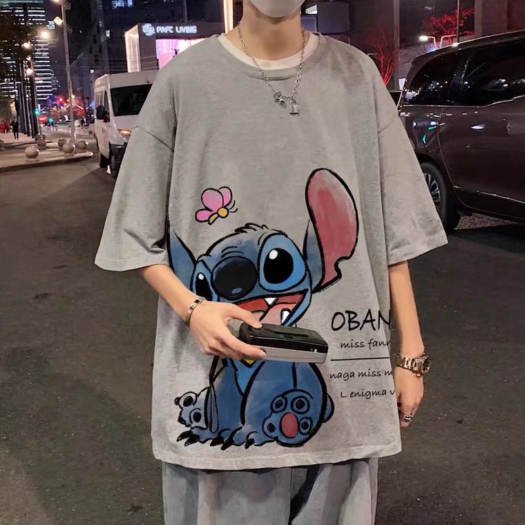 Áo thun tay ngắn dáng rộng in hình stitch phong cách hiphop thời trang mùa hè cho unisex