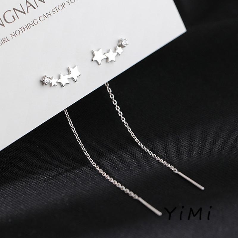 Khuyên Tai Dáng Dài Tua Rua Hình Ngôi Sao Sao Băng Màu Bạc Zircon Thời Trang Cho Nữ