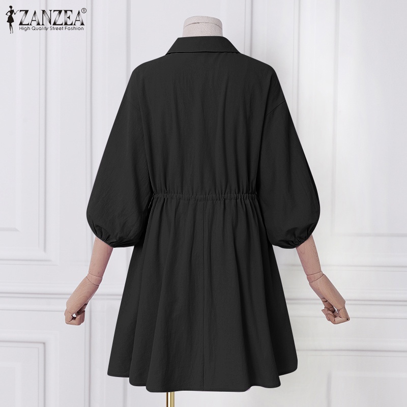 Đầm ZANZEA dáng chữ A tay phồng thời trang Châu Âu dành cho nữ