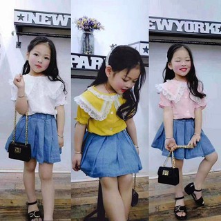 Bộ bé gái Quảng Châu áo sơ mi + chân váy jean cho bé 2 tuổi đến 8 tuổi, từ 14 kg đến 22 kg chất shop 02617-02619(3)