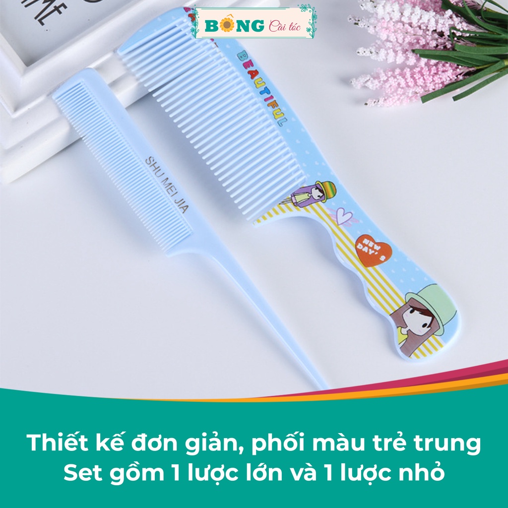 Set lược chải tóc 2 chiếc họa tiết hoạt hình nhiều màu phong cách chibi dễ thương LCT10 - Lược BÔNG Cài Tóc