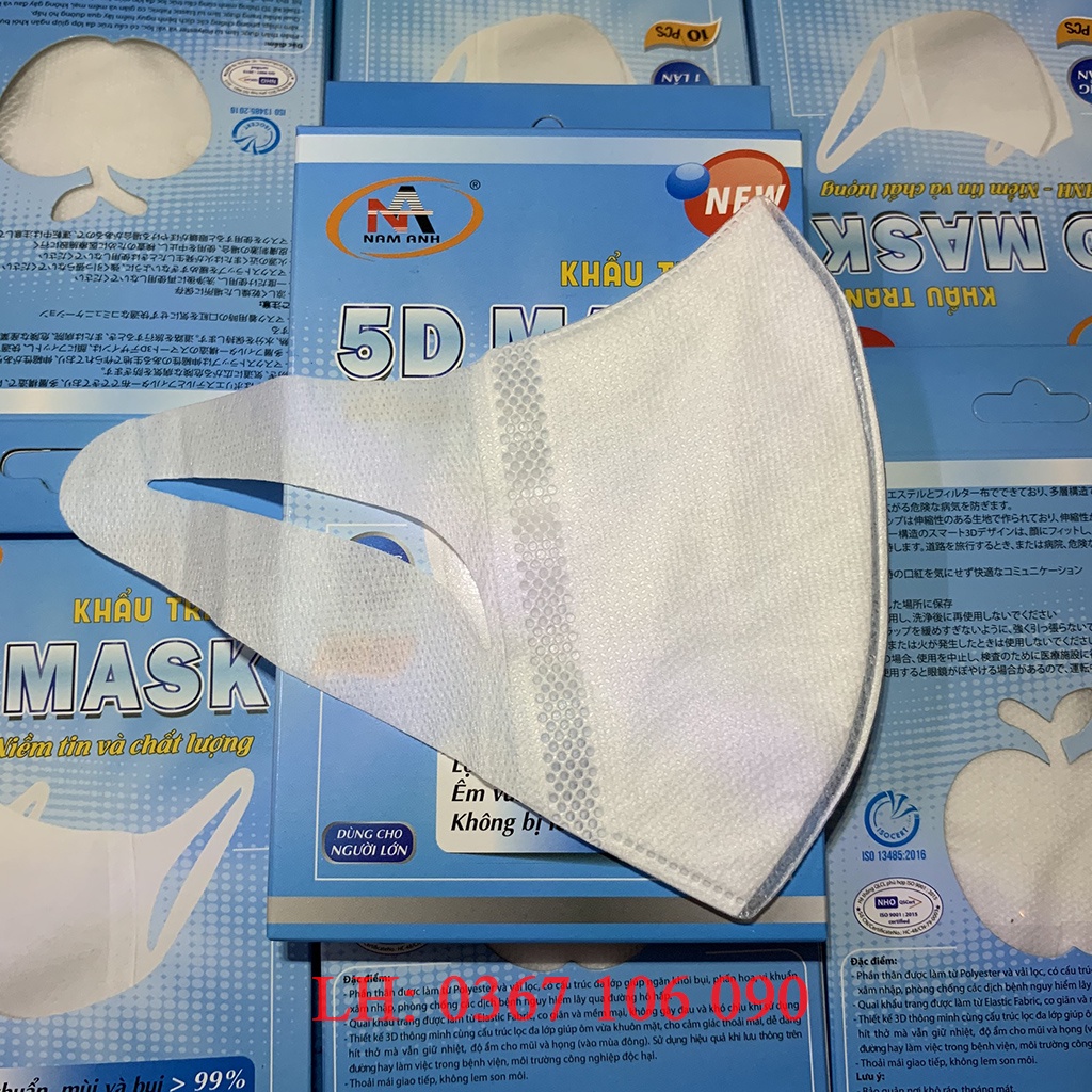 Khẩu Trang 3D Mask NAM ANH Quai Vải Hộp 10 Cái