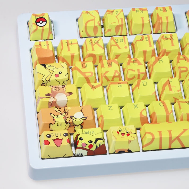 Keycap Pokemon chủ đề Pokémon Pikachu keycap hoạt hình PBT Dye bàn phím cơ thăng hoa Bàn phím cơ truyền ánh sáng Keycap 104 phím