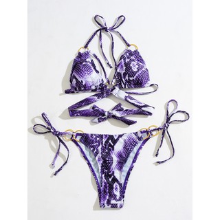 [BKN1268] <ÂU> SET BIKINI DA RẮN TÍM MIX KHUY TRÒN