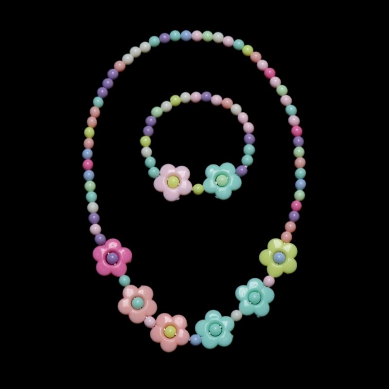 Bộ trang sức vòng cổ dây chuyền + vòng tay nhựa acrylic đính hạt nhiều màu cho bé gái