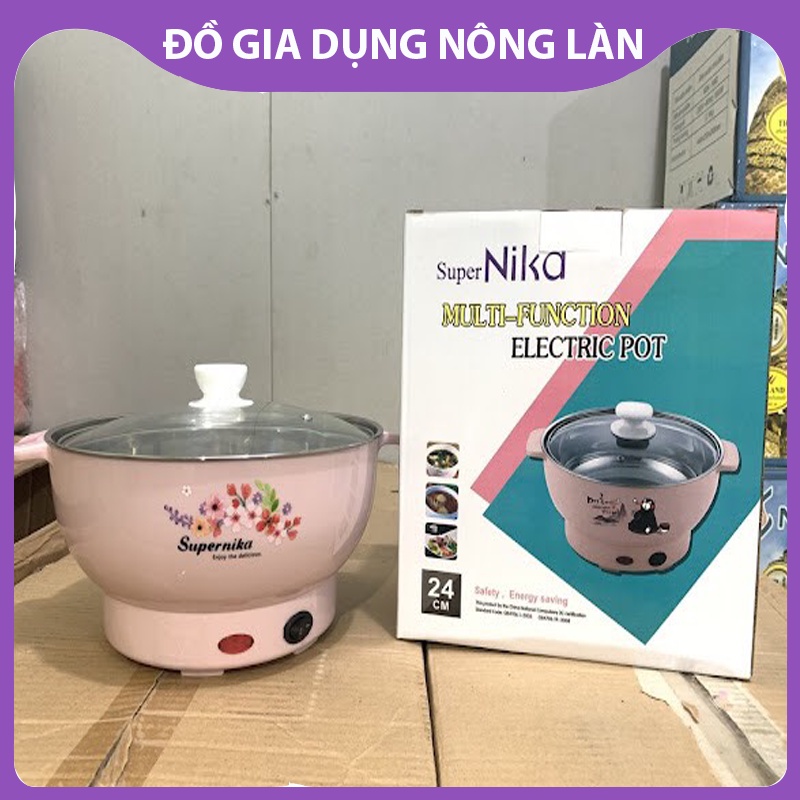 Nồi lẩu điện mini 26cm Nikai vung kính 1000W - Nồi lẩu đa năng gia đình 26cm siêu tốc NL Shop