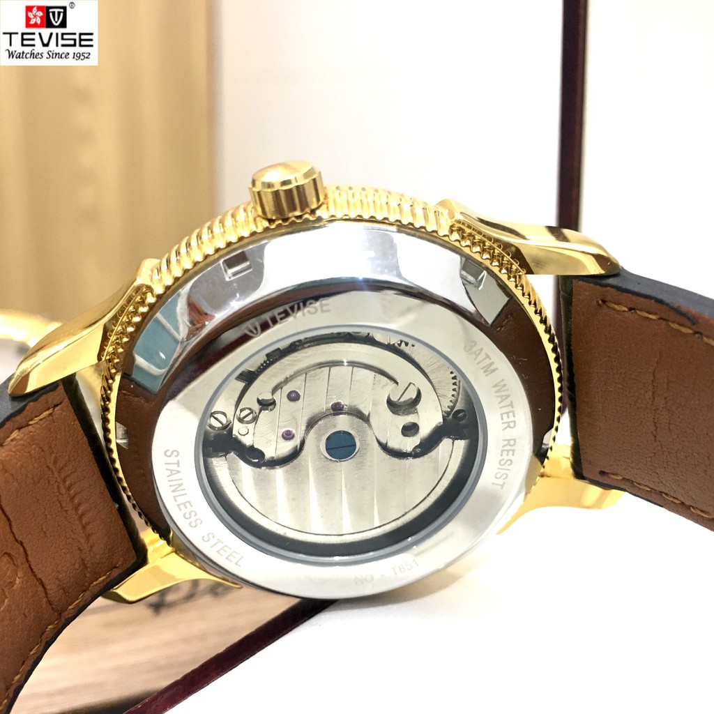 Đồng hồ cơ nam TEVISE T851A chính hãng, cơ tự động, kính saphire nguyên khối, có lịch nhật nguyệt | BigBuy360 - bigbuy360.vn