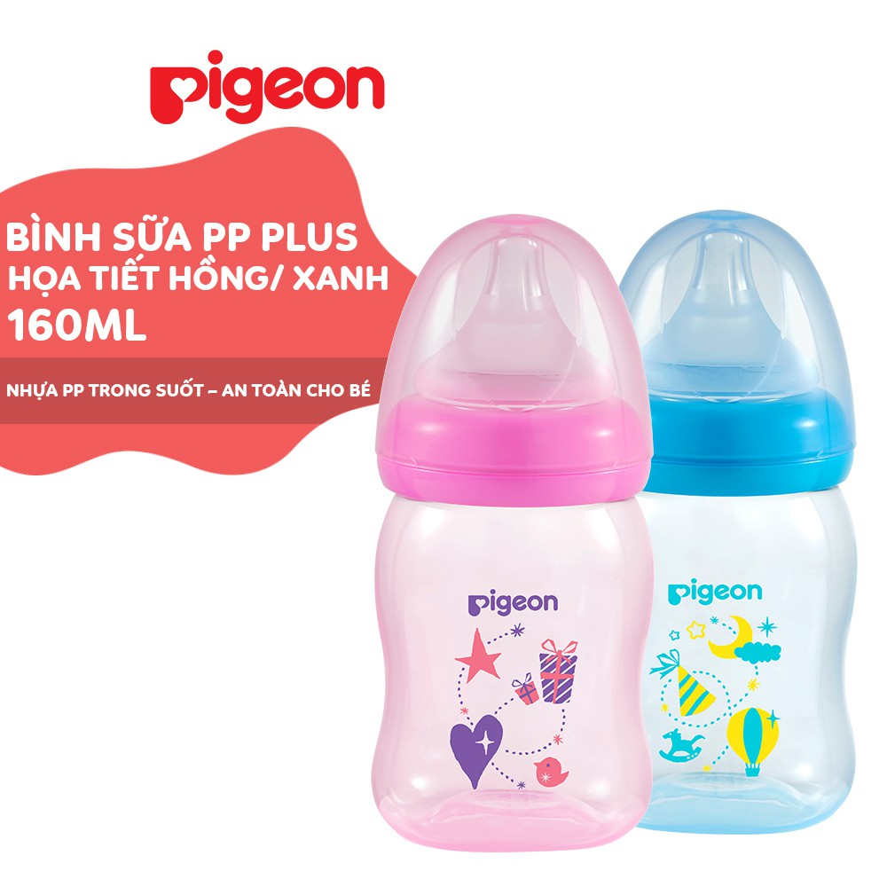 Bình Sữa PP Plus Họa Tiết Xanh/Hồng Pigeon 160ml (SS)