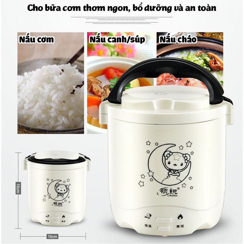 Nồi cơm điện mini 1.2L Mini Rice Cooker nấu cơm làm bánh nấu cháo cho 1-2 người ăn