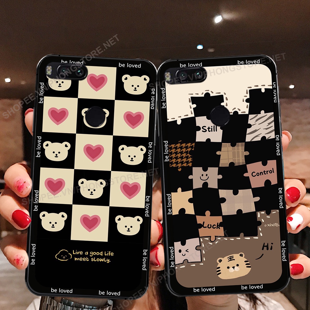 Ốp lưng Xiaomi Mi A1 / MI 5X in họa tiết caro, mẫu gấu cực đáng yêu / ốp gấu cute giá rẻ siêu bền