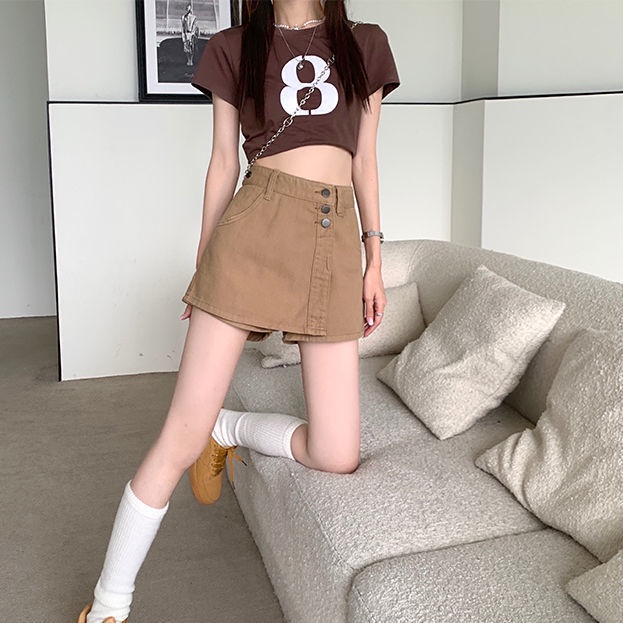 Jiashucheng Chân Váy Jean Chữ A Eo Cao Thời Trang Mùa Hè Dành Cho Nữ