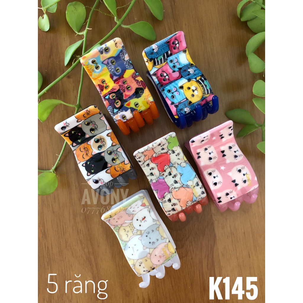 kẹp tóc càng cua 3 - 5 răng Honey in hình mèo