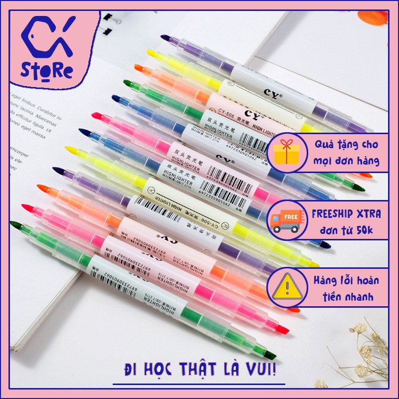 Bộ bút highlight 2 đầu màu Touch Cool pastel nhiều màu mực đều, không bay màu