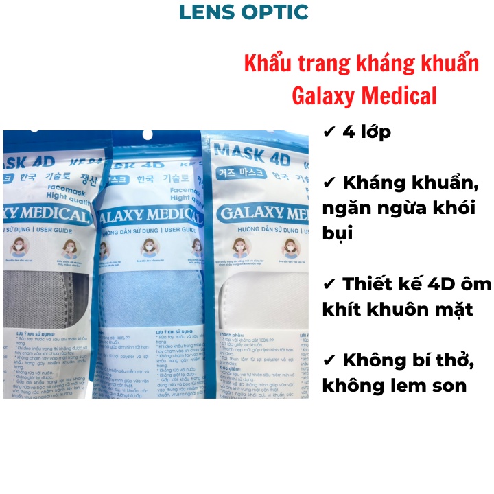 Khẩu trang y tế 4 lớp Galaxy Medical KF94 (10 cái), facemask 4D Lens Optic