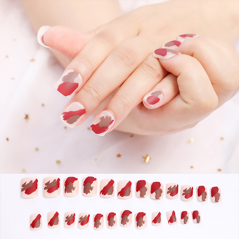 WE FLOWER (Hàng Mới Về) Set 24 Móng Tay Giả Màu Đỏ Rượu Vang Xinh Xắn