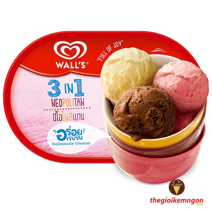 Kem hộp socola - vani - dâu Wall's 3in1 Neopolitan