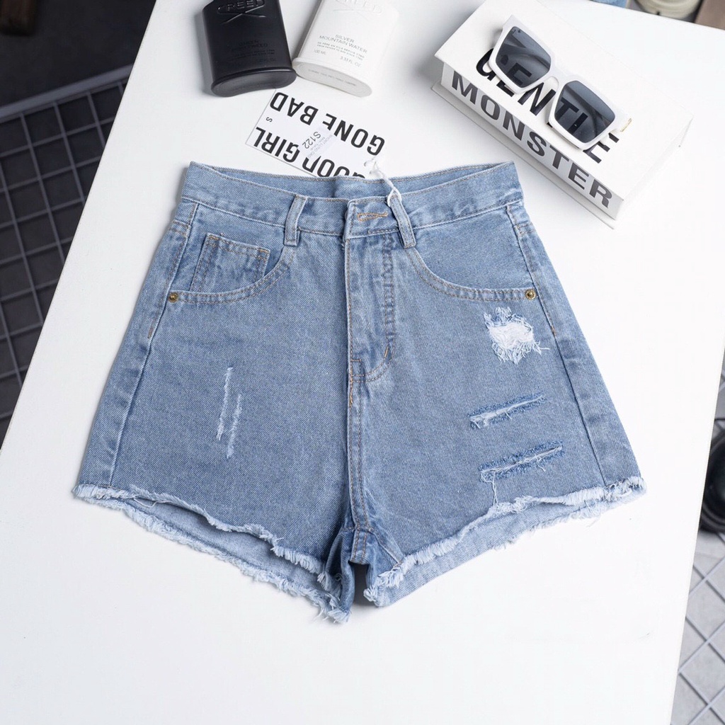 Quần short jean nữ sành điệu phối rách chất jean denim bền đẹp AnNgo - AT215