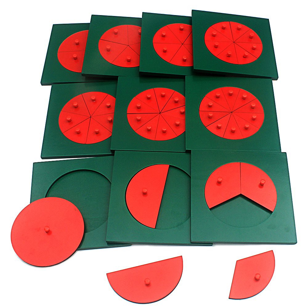 Trò chơi phân số 1/1 đến 1/10 không kèm chân đế Montessori (Metal Fraction Circles without Stands)