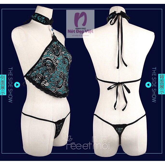 Set Đồ Ngủ CosPlay Gợi Cảm - Áo Yếm Thêu Hình Lông Công Cao Cấp