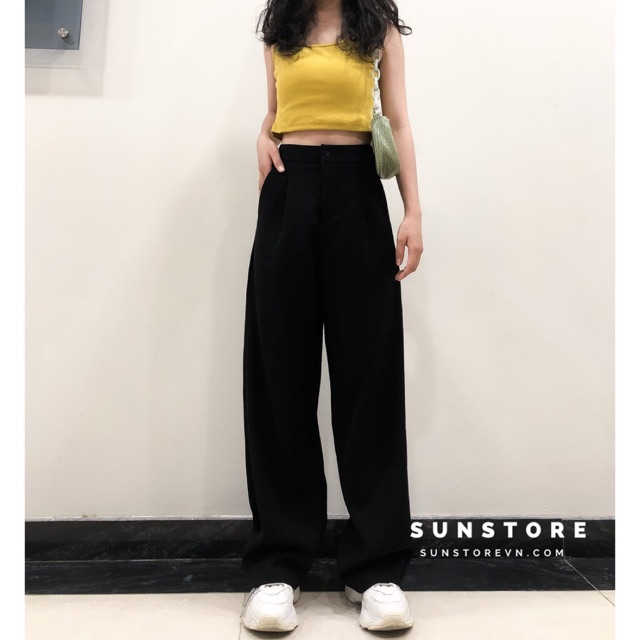[ Qùa Tặng Dây Buộc Tóc Bạn Nhé] Quần culottes ống rộng suông dài chất dày lưng cao cài nút Sun pant. | BigBuy360 - bigbuy360.vn