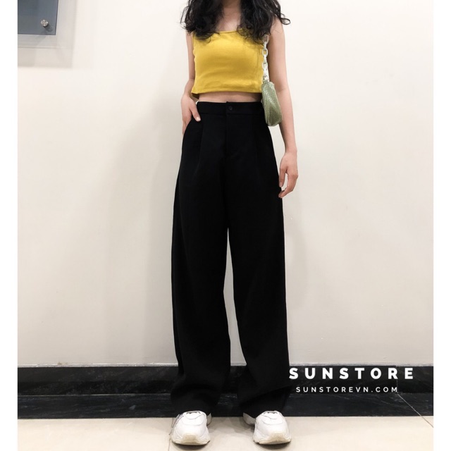 Quần culottes ống rộng suông dài chất dày lưng cao cài nút Sun pant (Tất cả là )