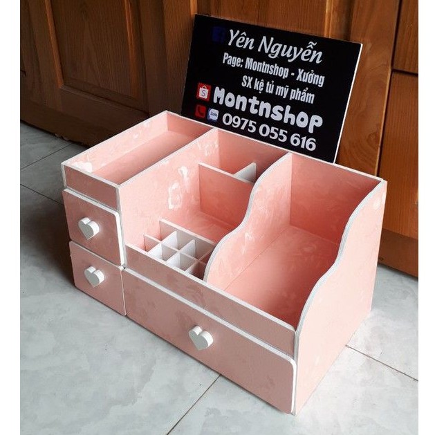 Kệ tủ đựng mĩ phẩm max hồng phấn 35cm núm tim
