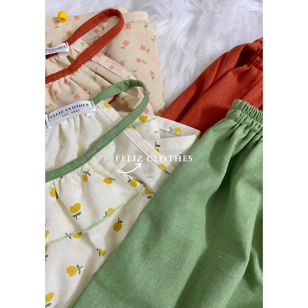 [Feliz.Clothes] Đồ ngủ 2 dây yếm linen bột hoa nhí cam siêu mát, siêu dễ thương | BigBuy360 - bigbuy360.vn