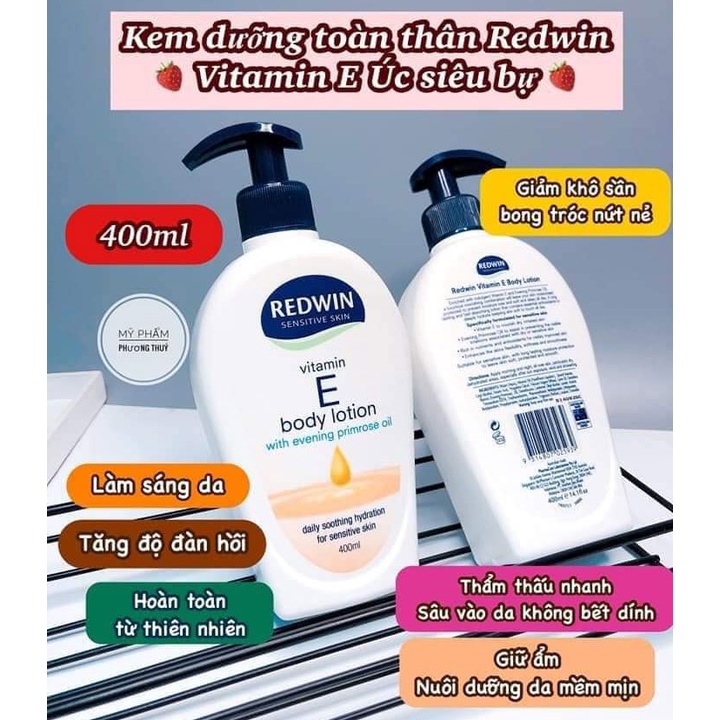 Kem Dưỡng Ẩm Redwin Vitamin E Cream Úc Giúp Dưỡng Da Mặt Hết Khô, Nứt Nẻ Chai 400gr Có Vòi