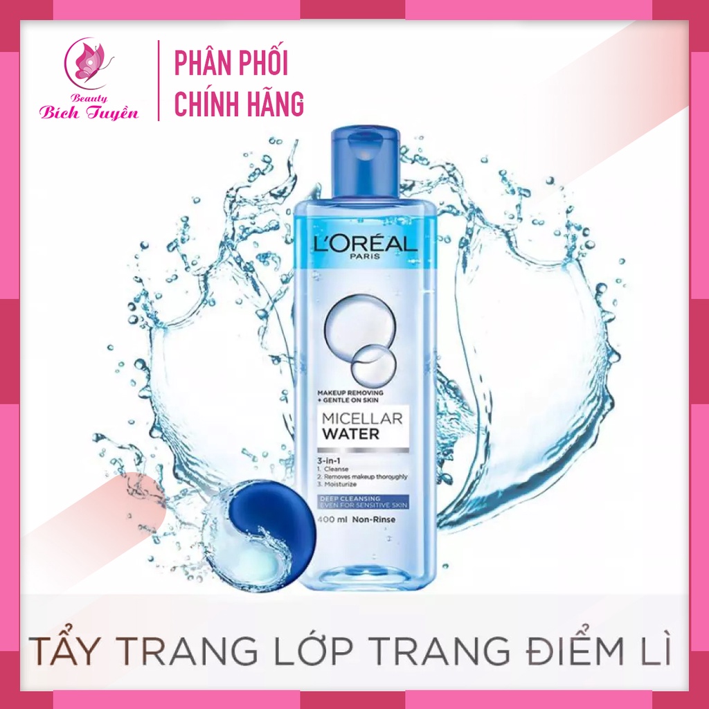 Nước Tẩy Trang Loreal - Loréal 400ml Paris Micellar Water CHÍNH HÃNG Dưỡng Ẩm Ngừa Mụn Da Dầu Da Nhạy Cảm