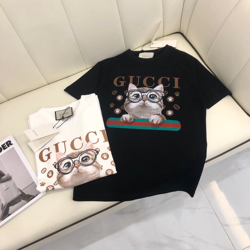 Áo thun nữ tay ngắn thương hiệu Gucci GC cao cấp bản in hình mèo