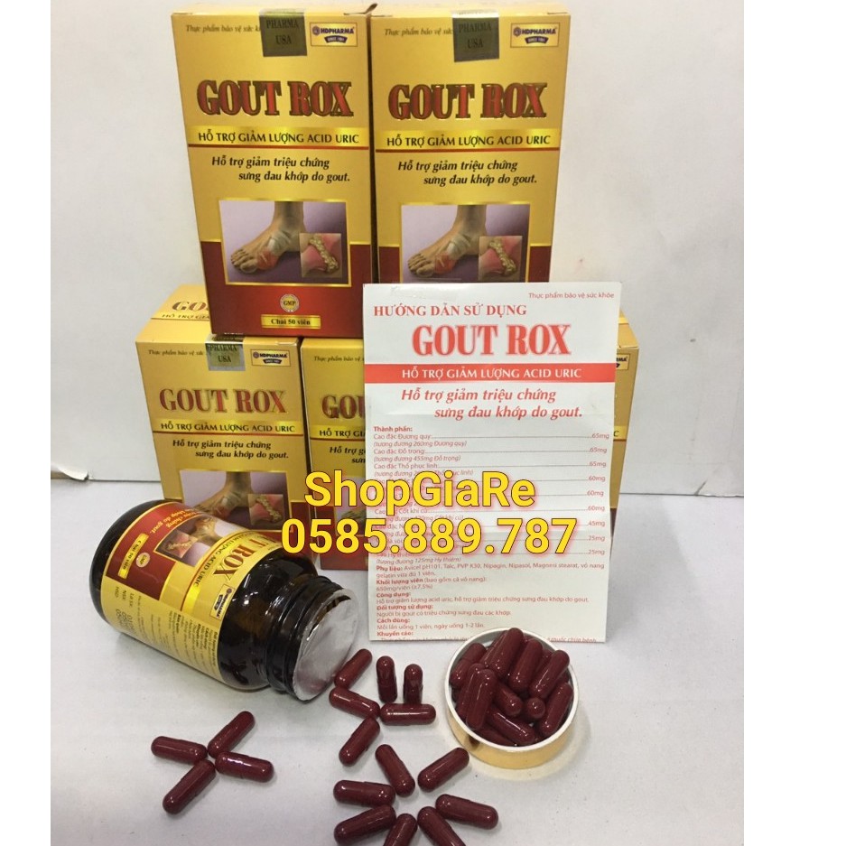 Viên uống GOUT ROX hỗ trợ giảm triệu chứng sưng đau khớp do gout, giảm lượng Acid Uric - Hộp 50 viên