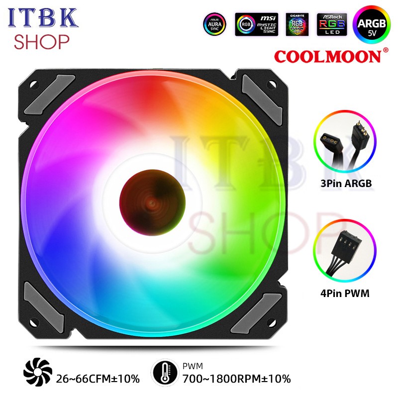 Quạt Tản Nhiệt, Fan Coolmoon X3 Có Điều Tốc PWM 4pin + 5V 3 pin ARGB Sync Main, Hub CoolMoon, có thể thay quạt CR1000GT