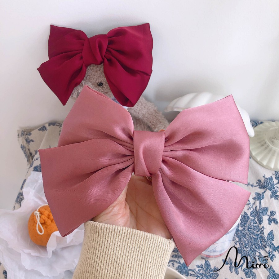 Kẹp Tóc Nơ Vải Bản To Màu Cơ Bản Phong Cách Vintage Hàn Quốc dành cho nữ