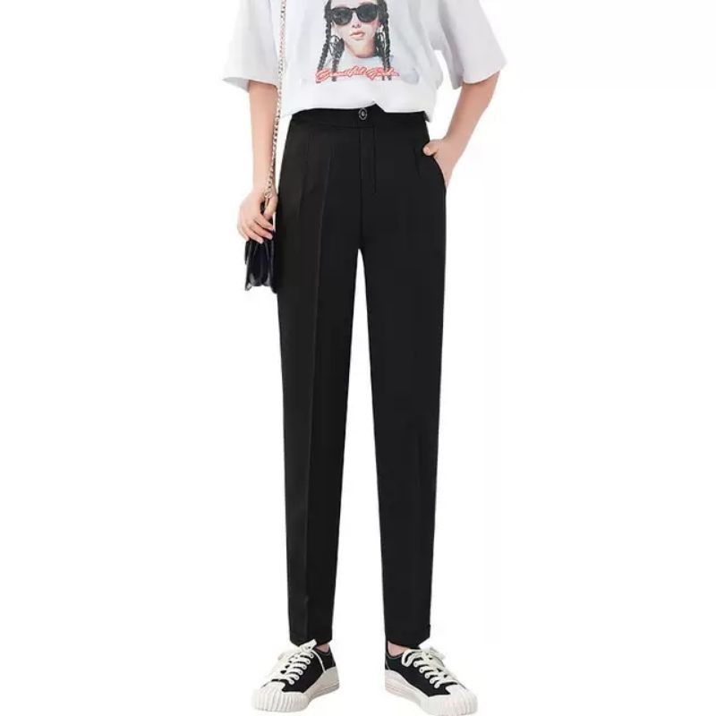 Quần baggy nữ cạp cao ống đứng vừa màu đen dáng dài Chất vải mềm - Quần bigsize nữ đi học lưng cao mặc đi làm công sở