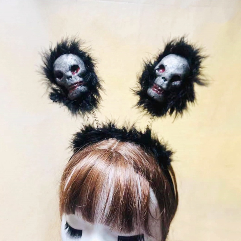Băng Đô Hóa Trang Halloween Hình Đầu Lâu Lông Dài Kinh Dị