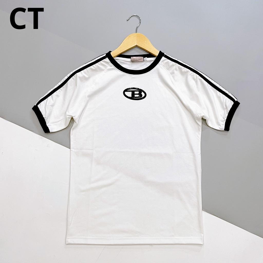 Áo Thun Nam Cổ Tròn Tay Ngắn Chất Cotton Phối Sọc Vai Logo Chữ B Sang Trọng Lịch Sự - ATCT 357 LOGO CHU B SOC VAI