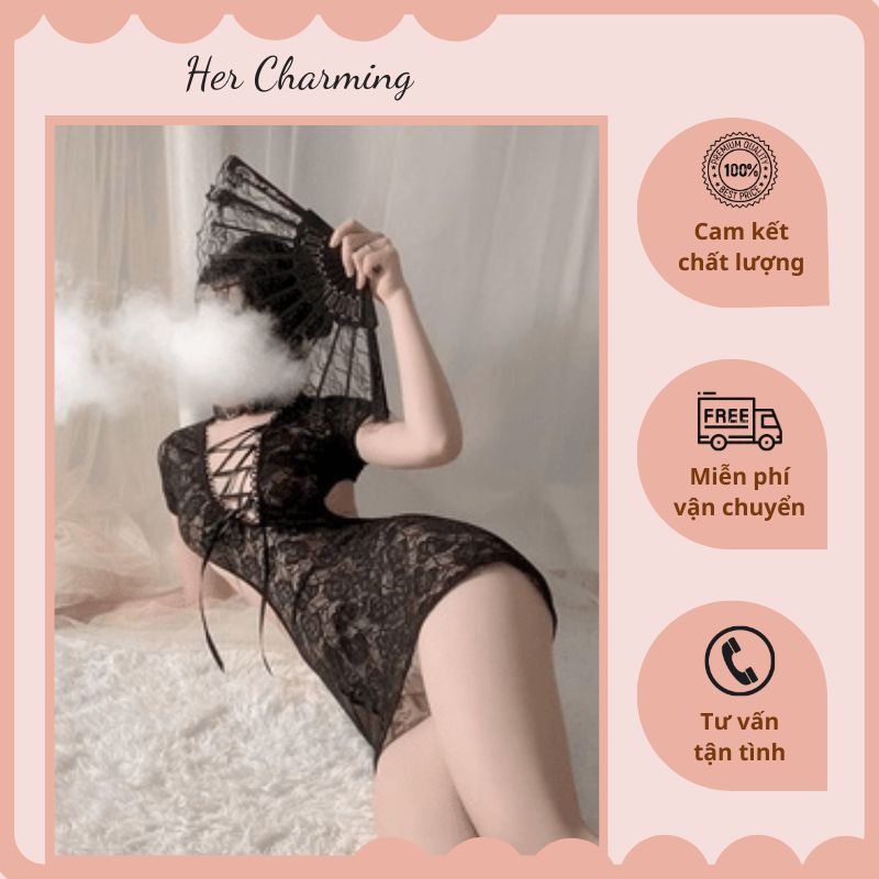 Mẫu Đầm Ngủ Trang Sườn Xám Ren Trung Hoa V019 Chất Ren Mềm Mại, Dày Dặn, Mềm Mại, Không Gây Ngứa .