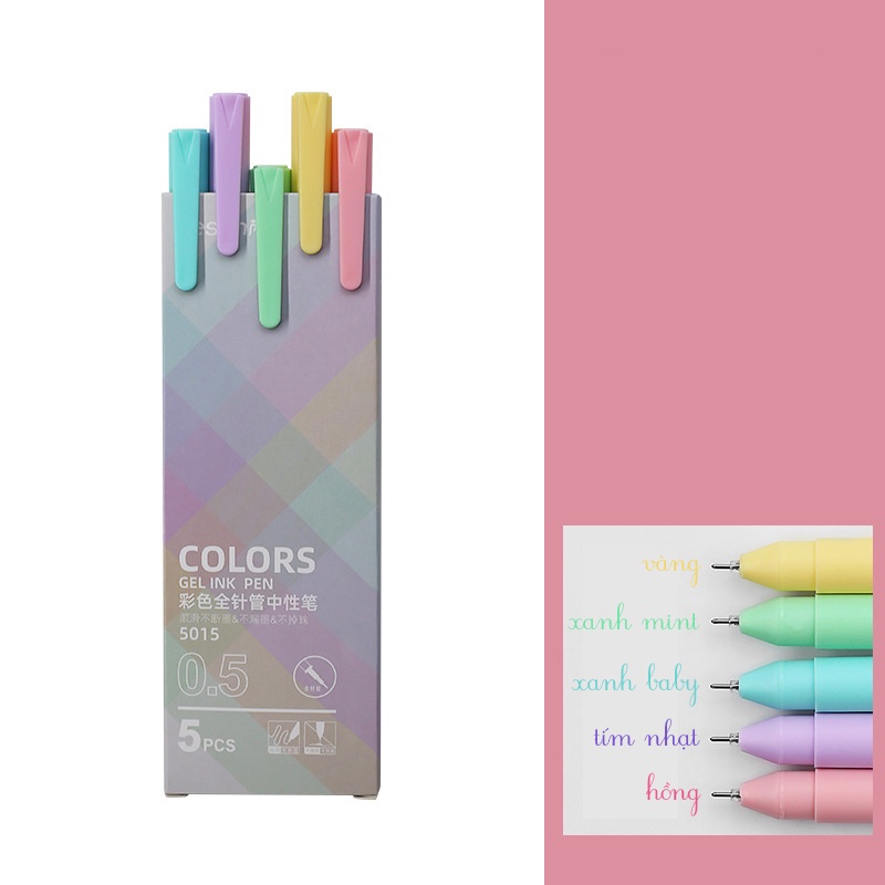 Bút Mực Gel 0.5mm chính hãng Resun 5012 - Hộp 5 Cây Nhiều Màu Phong Cách Đồng Quê Trend Cực Hot Hiện Nay