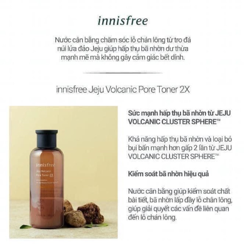 Nước hoa hồng tro núi lửa Innisfree Jeju Volcanic Pore Toner 2X