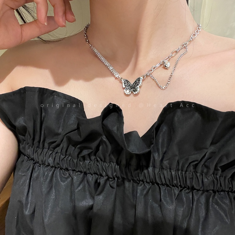 Vòng cổ Mặt Bướm Đen Đính Đá zircon Phong Cách Harajuku Cao Cấp Cho Nữ