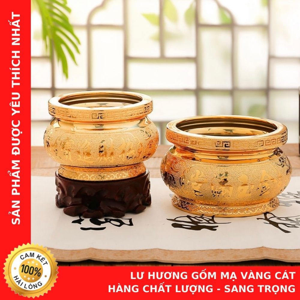 Lư Hương Gốm Mạ Vàng Cát Nổi 3D - Mẫu Sang Trọng - Chất Lượng - Cửa Hàng Chú Sa Di Hoan Hỉ