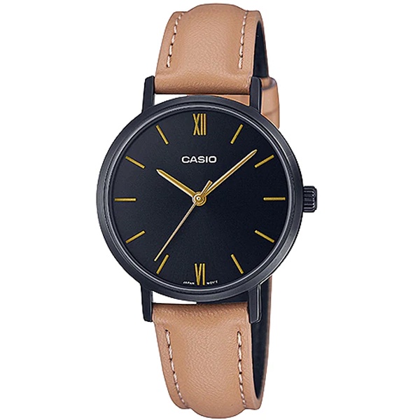 Đồng Hồ Casio Nữ, Đồng Hồ Casio Nữ Chính Hãng LTPVT02BL - 1A Dây Da Nâu FullBox.