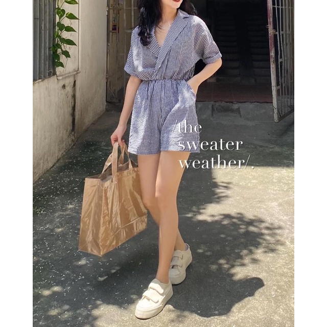 SNU540 - SET JUM NỮ KẺ CARO CỔ VEST CHUN ĐAI EO